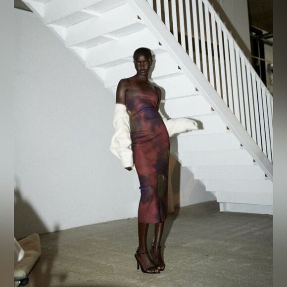 ZARA KNIT TIE DYE DRESS red multicolored - Picture 9 of 16